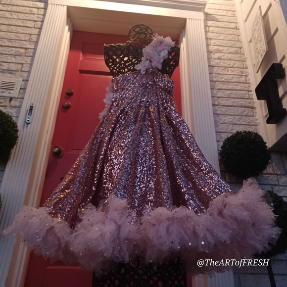 Rose Gold Sequin Kids Dress - Picture 5 of 12